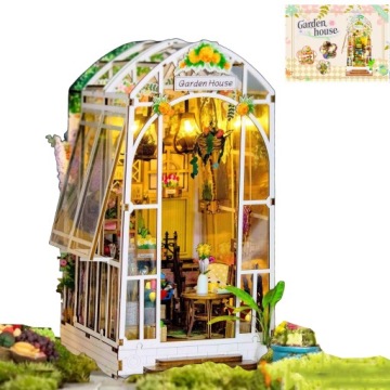 Dřevěný domeček pro panenky, Diy zahradní domek, dřevěné 3D puzzle, Led světlo pro teenagery od 14 let
