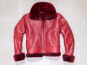 ORIGINAL SHEARLING KOŻUCH CZERWONY BURGUND WMN 38