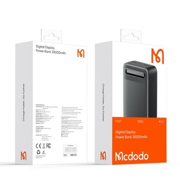MCDODO POWERBANK 30000МАЧ С ДИСПЛЕЕМ 2X USB USB-C 2A 10 Вт + КАБЕЛЬ USB-C