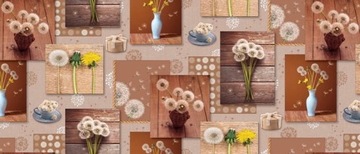 CERATA OBRUS Z CERATY NA WŁÓKNINIE BRĄZ BEŻ DMUCHAWCE 140x250