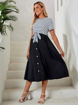SHEIN CZARNO BIAŁA SUKIENKA CIĄŻOWA Z PASKIEM OZDOBNE GUZIKI M 51056