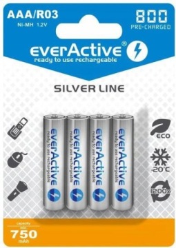 4 AKUMULATORKI ecerActive AAA R03 800mAh 1,2V