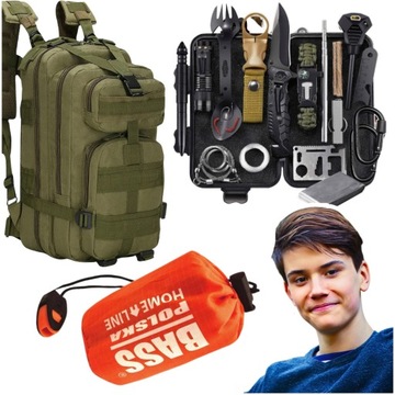 Набор для выживания Bushcraft 3in1 Военный рюкзак 35л Аварийный спальный мешок