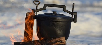 ЧУГУННАЯ ОХОТНИЧЬЯ КОРЗИНКА 3в1 СКОРОВАРКА КАМИННЫЙ ГРИЛЬ 8л