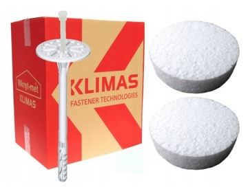 KOŁKI DO STYROPIANU KLIMAS WKRĘT-MET 18 cm + ZAŚLEPKI BIAŁE 200 szt