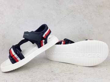 TOMMY HILFIGER SANDAŁY GRANATOWE NA RZEP DAMSKIE