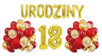 Zestaw balonów złoto czerwonych na Urodziny Cyfry
