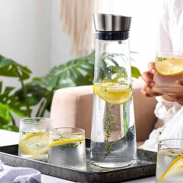 ГРАФИН ДЛЯ ВОДЫ 1Л С КРЫШКОЙ КУВШИН ДЛЯ НАПИТКОВ ВОДА СОК ЛИМОНАД МОЛОКО