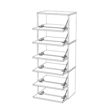 Высокий шкаф для обуви, Дуб Вотан, 6 полок, модульный, без сиденья, подставка для книжного шкафа