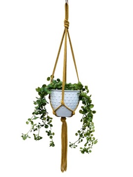 Kwietnik wiszący makrama boho styl - MUSZTARDOWY