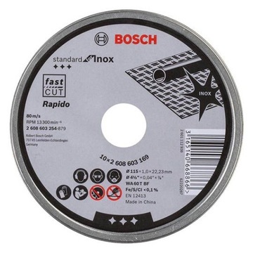РЕЖНОЙ ДИСК BOSCH ДЛЯ НЕРЖАВЕЮЩЕЙ СТАЛИ 115Х1мм 10 ШТ.