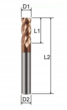 Frez palcowy HRC 55 VHM widiowy do metalu fi 8 mm 8x20x8x60