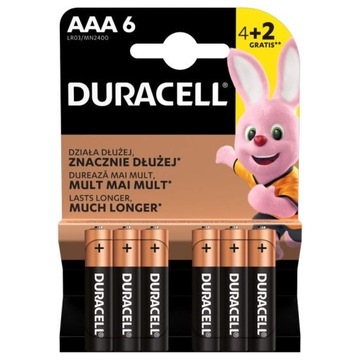 6x Alkaliczne Baterie Duracell LR03 / AAA Basic