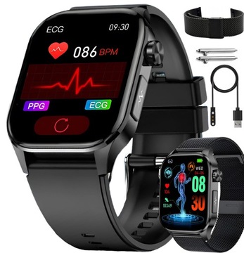 SMARTWATCH MĘSKI Zegarek EKG FUNKCJA POMIARU CUKRU AMOLED CIŚNIENIE ROZMOWY