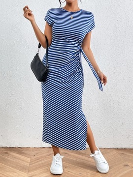 Summer Casual Women Striped Long Dresses Fashion H