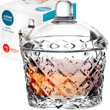 ALTOM DESIGN CUKIERNICA Z POKRYWĄ SZKLANA POJEMNIK NA CUKIER KARO 210 ML