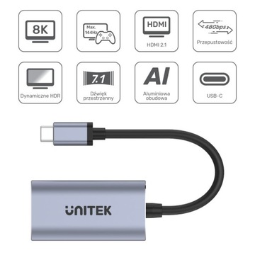 Адаптер USB Type-C -> HDMI 2.1 8K Unitek V1414A