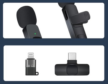 НАБОР БЕСПРОВОДНЫХ МИКРОФОНОВ USB C ANDROID IPHONE + АДАПТЕР