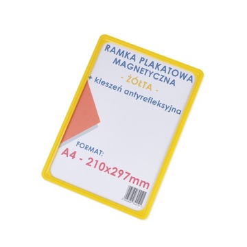 А4 ЖЕЛТАЯ МАГНИТНАЯ РАМКА ДЛЯ ПОСТЕРА + КАРМАН