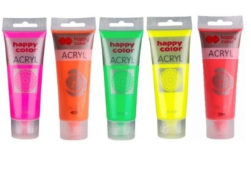 HAPPY COLOR АКРИЛОВЫЕ КРАСКИ НАБОР КРАСОК FLUO 5 ЦВЕТОВ