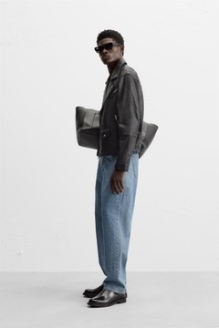 Кожаная куртка Zara L Мужской черный кожаный байкер Ramoneska