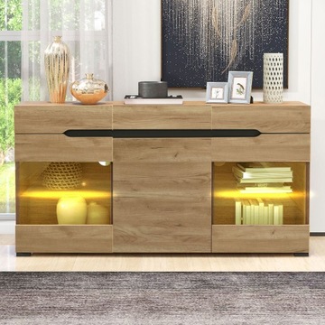Комод LED, 3 дверцы, 3 ящика 140*35*80 см ДУБ