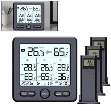 Bezdrátová LCD Meteorologická Stanice Vlhkoměr se 3 Senzory, černá