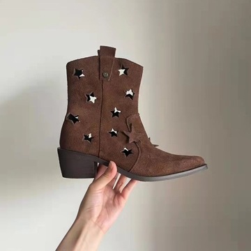 Kozaki Krótkie Damskie Botki gruby obcas Zimowe piękne Boots B49-189