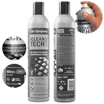 SPRĘŻONY GAZ POWIETRZE iCleanTECH Z RURKĄ DO CZYSZCZENIA KURZU 600ml