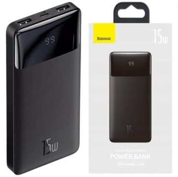 BASEUS POWER BANK 10000MAH 15W USB USB-C TYPE-C PD 3A Z WYŚWIETLACZEM LED