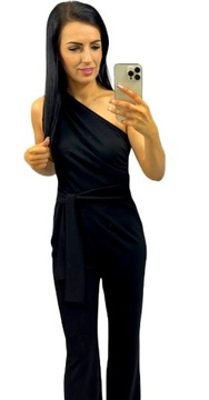 Kobiecy elegancki asymetryczny kombinezon z szerokimi nogawkami CZARNY XL