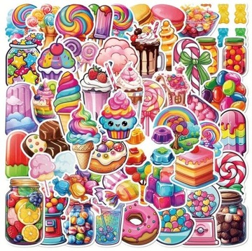 NAKLEJKI SŁODYCZE WLEPY STICKER MIX WODOODPORNE 50 szt