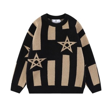 Colorblock Star Print Crew Neck Men's Pullover Cou