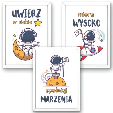 OBRAZKI DO POKOJU CHŁOPCA KOSMOS KOSMONAUTA PLAKATY MOTYWACYJNE DLA DZIECI