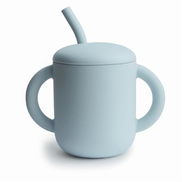 Kubek silikonowy ze słomką MUSHIE Powder Blue