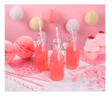 Бумажные трубочки - Темно-розовые с белыми точками - 19,5 см - 10 шт.