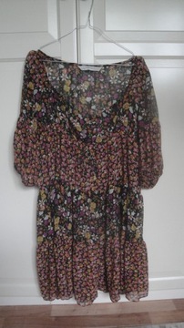 ZARA zwiewna szyfonowa sukienka rozkloszowana w kwiaty L 40 boho