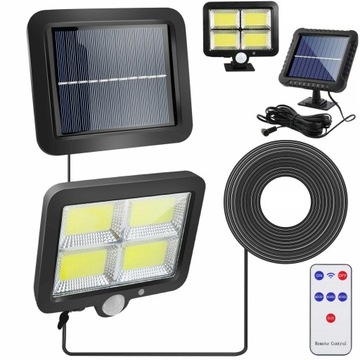 LAMPA SOLARNA 128 LED COB CZUJNIK RUCHU I ZMIERZCHU 3 TRYBY PANEL PILOT