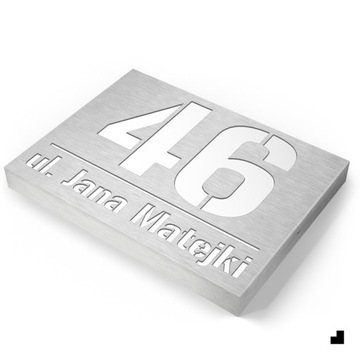 СВЕТОДИОДНАЯ АДРЕСНАЯ ТАБЛИЧКА С ПОДСВЕТКОЙ НОМЕР ДОМА 3D | 40X30 см СЕРЕБРЯНЫЙ ИНОКС