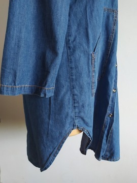 L/XL 42/44 damska tunika jeansowa sukienka koszulowa jeans stójka rękaw 3/4