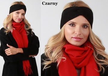 Czarna BOHO OPASKA DAMSKA NA GŁOWĘ USZY ciepła O3