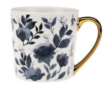 Kubek porcelanowy New Bone AZURE 400 ml biały granatowe kwiatki listki