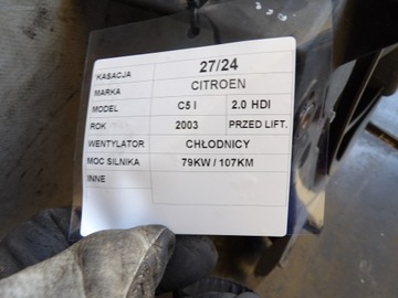 CITROEN C5 I VENTILÁTOR CHLADIČŮ 2,0HDI