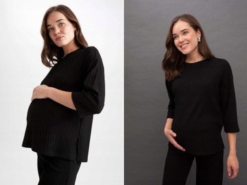 K006D10 BLUZKA CIĄŻOWA CZARNA PRĄŻKOWANA LUŹNA KLASYCZNA DEFACTO XXL