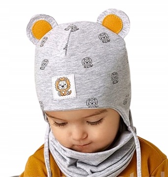 CZAPKA CHŁOPIĘCA WIOSENNA Wiązana z uszkami 44-46 cm JESIEŃ podwójna
