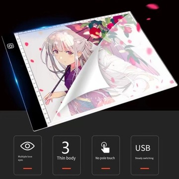 Копировальная доска с белой светодиодной подсветкой формата А4 и USB-кабелем для облегчения работы.