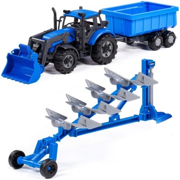 TRAKTOR Z ŁADOWARKĄ PRZYCZEPĄ I PŁUGIEM POLESIE