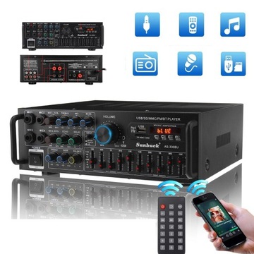 WZMACNIACZ HIFI GŁOŚNIKÓW STEREO BLUETOOTH 5.0 FM AUX DVD SD USB 2000W