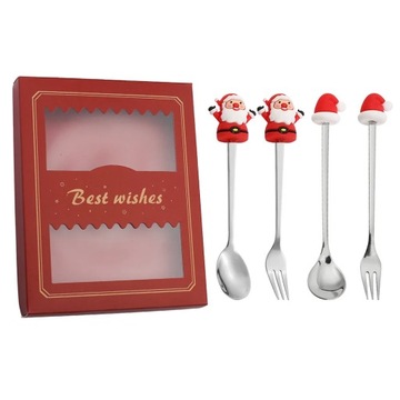 4pcs Christmas Spoon Fork Cutlery Set Christmas Gift Elk Christmas Tree