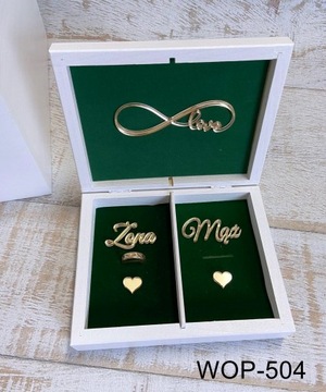 Pudełko na koperty obrączki butelkowa białe złote serca z Plexi